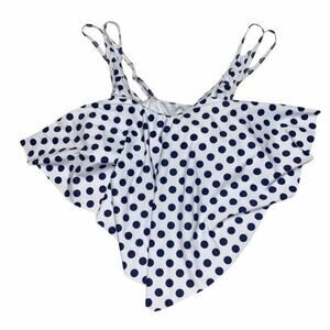 New NWT Lalavava White Navy Blue Polka Dot Swim Top Women's Size Small